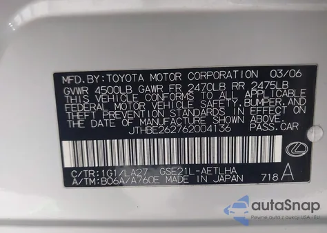 2006 Lexus Is 350 из США, поврежденный, VIN JTHBE262762004136